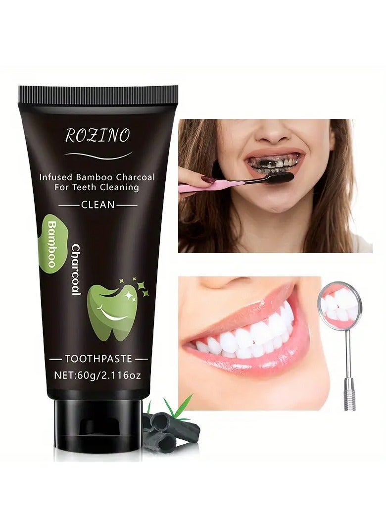 ROZINO Bamboo Charcoal Toothpaste 60g - Moisturizing Oral Care with Plant Extracts, Basic Cleaning, Dense Foam for Teeth Cleaning & Gum Protection - Image 1