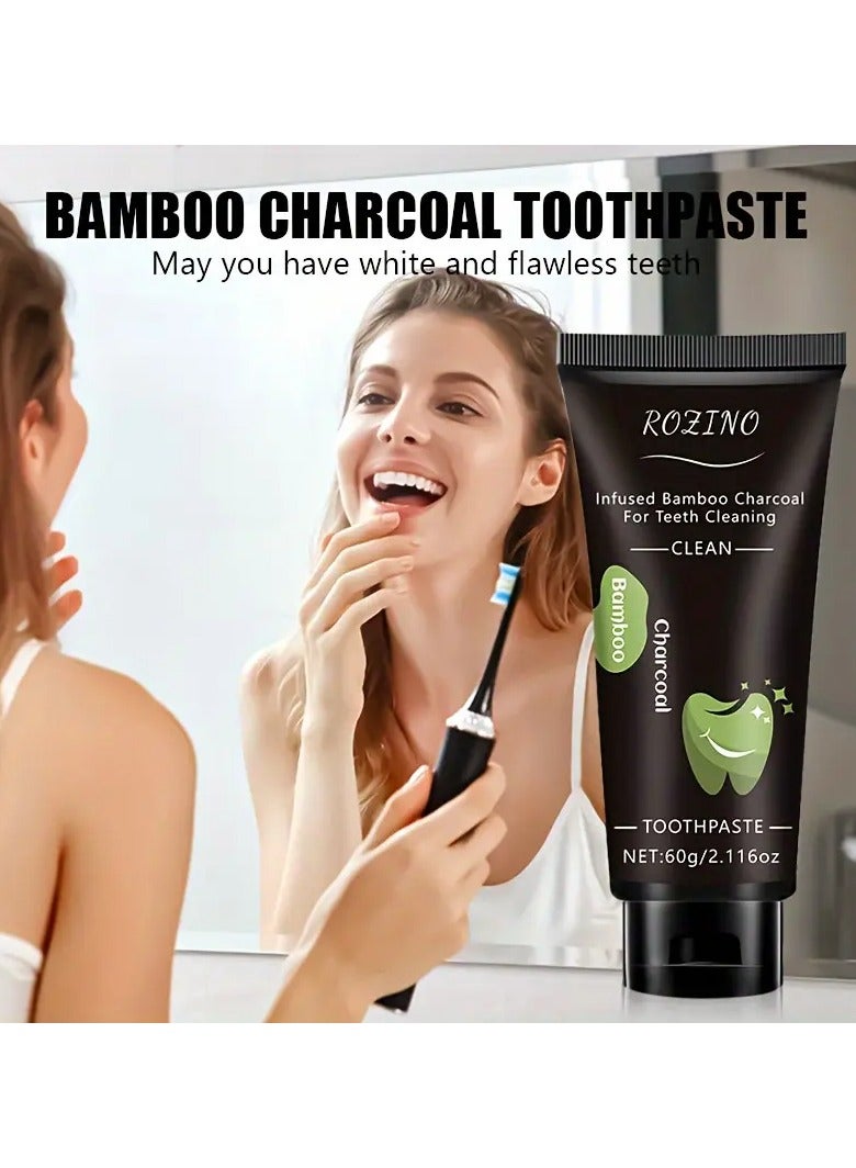 ROZINO Bamboo Charcoal Toothpaste 60g - Moisturizing Oral Care with Plant Extracts, Basic Cleaning, Dense Foam for Teeth Cleaning & Gum Protection - Image 2