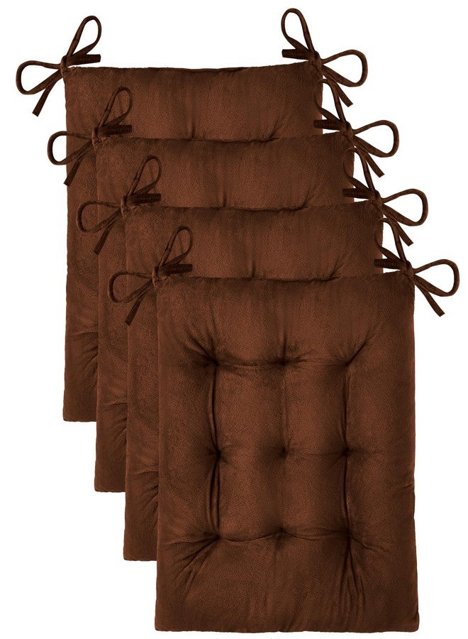 OVOV 4 Pack Chair Cushions for Dining Chairs Soft Seat Cushions for Kitchen Desk Chairs Square Chair Pads with Ties (15.5"x15.5" Coffee) - Image 1