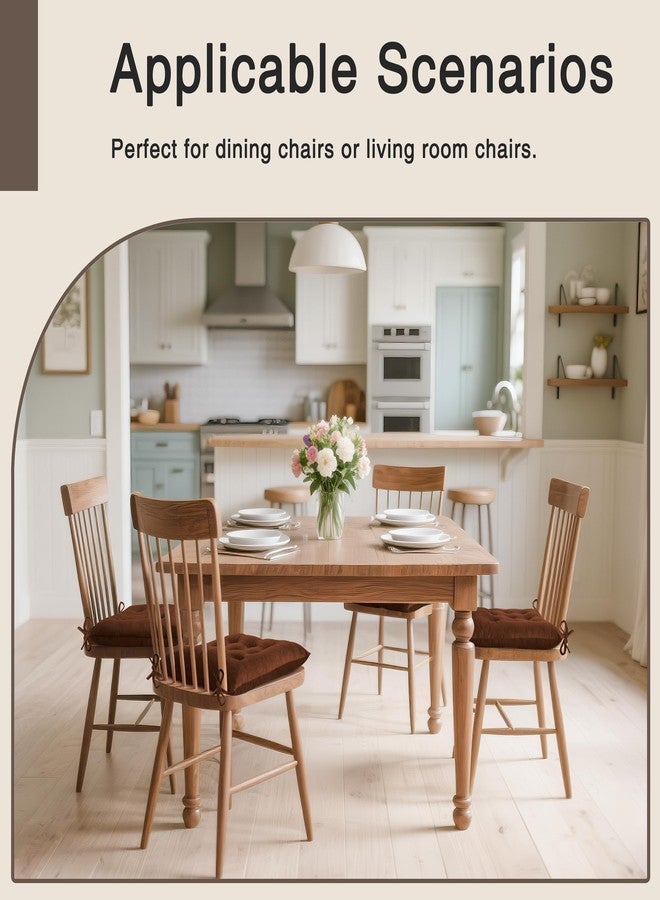 OVOV 4 Pack Chair Cushions for Dining Chairs Soft Seat Cushions for Kitchen Desk Chairs Square Chair Pads with Ties (15.5"x15.5" Coffee) - Image 5