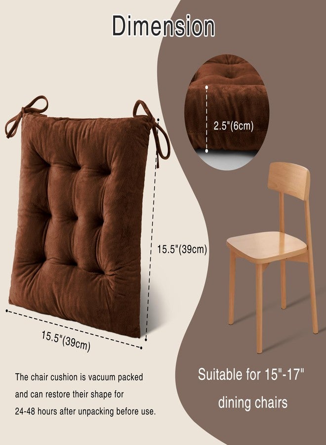 OVOV 4 Pack Chair Cushions for Dining Chairs Soft Seat Cushions for Kitchen Desk Chairs Square Chair Pads with Ties (15.5"x15.5" Coffee) - Image 2