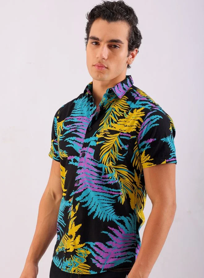 The Indian Garage Co Men Slim Fit Tropical Half Sleeves Spread Collar Resort Wear Shirt