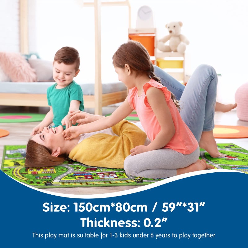 Booooom Jackson Car Rug with Exquisite Box,Washable Rug Kids Area Rug Play Mat 60"x32",Train Track Car Mat,Children Non Slip City Road Floor Carpet for Playroom Bedroom Kids Room - Image 2