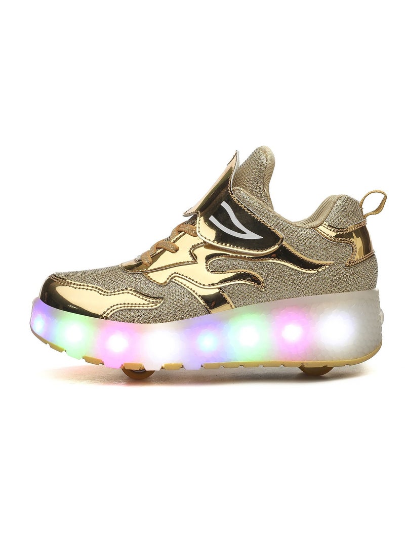 Loquat Rage Shoes For Boys And Girls Single And Double Wheel LED Flashing Lights Automatic Invisible Roller Skates Gold  - Image 2