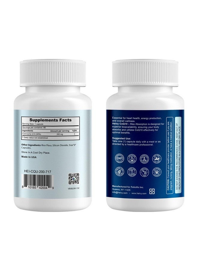 Heivy CoQ10 200mg - High Absorption 99% Ubiquinone Coenzyme Q10 - CO Q 10 Supplement Support Heart Health, Antioxidant & Energy Supplement - 60 Vegan Capsules - Image 2