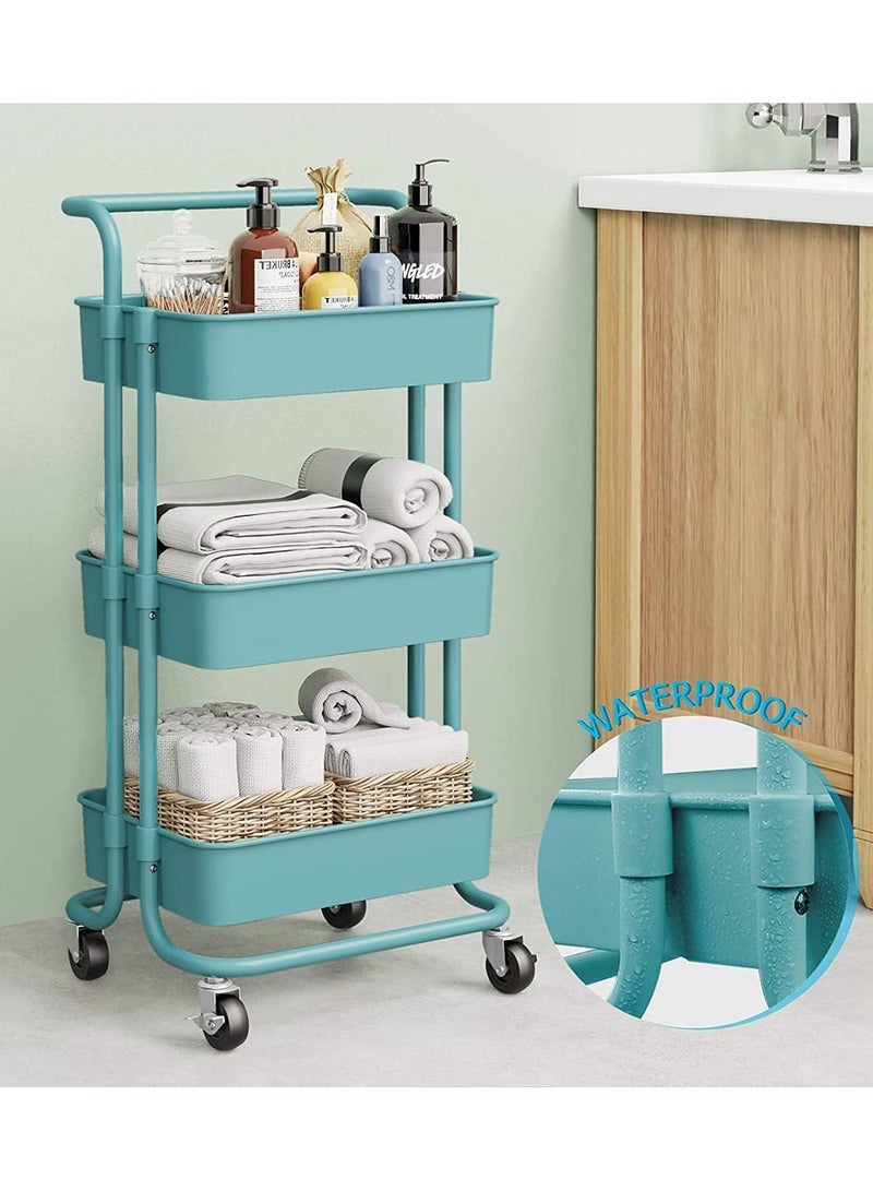 DubaiGallery Storage Trolley Rolling Cart Utility Cart 3 Tier Metal Rolling Cart Utility Cart Shelves Storage Trolley With Wheel Kitchen Storage Cart Kitchen Storage Cart Rolling Storage Cart  - Image 2