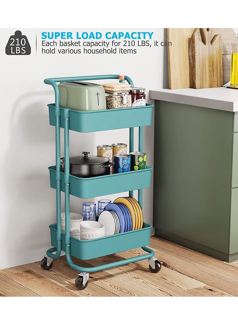 DubaiGallery Storage Trolley Rolling Cart Utility Cart 3 Tier Metal Rolling Cart Utility Cart Shelves Storage Trolley With Wheel Kitchen Storage Cart Kitchen Storage Cart Rolling Storage Cart  - Image 3