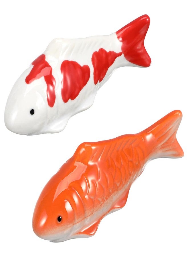 INOOMP 2pcs Ceramic Floating Fish Artificial Aquarium Floating Realistic Floating Koi Fish Figurines for Indoor or Outdoor Decor Desktop Ornaments - Image 1