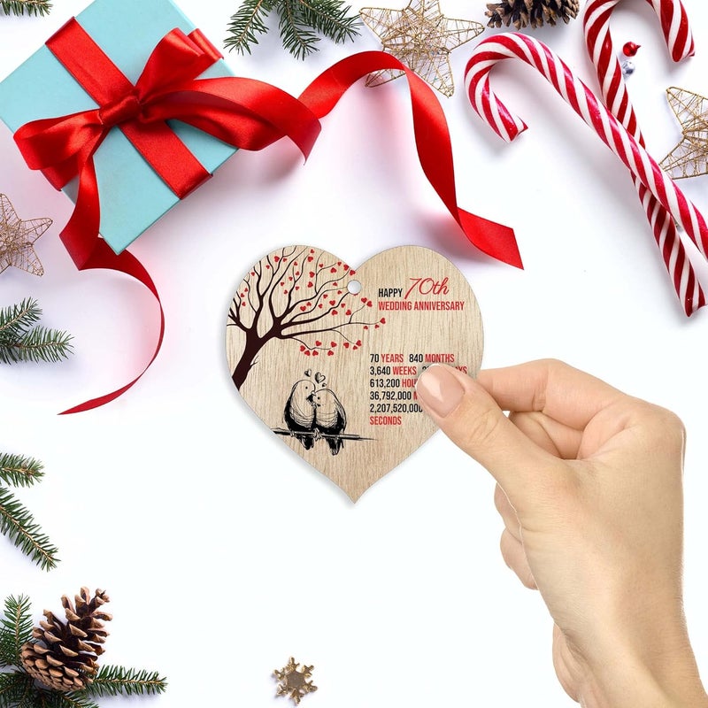 Stuff4 70th Wedding Anniversary Wooden Heart Plaque Light Wood Sign Keepsake Celebrate Platinum Anniversary Wife Husband Boyfriend Girlfriend Mom Dad Plaque with Quotes Gifts from the Kids - Image 3