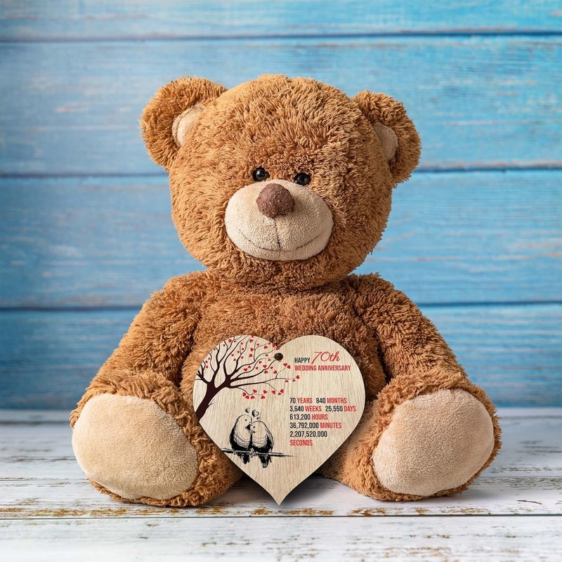 Stuff4 70th Wedding Anniversary Wooden Heart Plaque Light Wood Sign Keepsake Celebrate Platinum Anniversary Wife Husband Boyfriend Girlfriend Mom Dad Plaque with Quotes Gifts from the Kids - Image 4