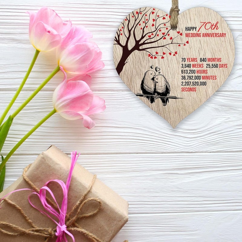 Stuff4 70th Wedding Anniversary Wooden Heart Plaque Light Wood Sign Keepsake Celebrate Platinum Anniversary Wife Husband Boyfriend Girlfriend Mom Dad Plaque with Quotes Gifts from the Kids - Image 5