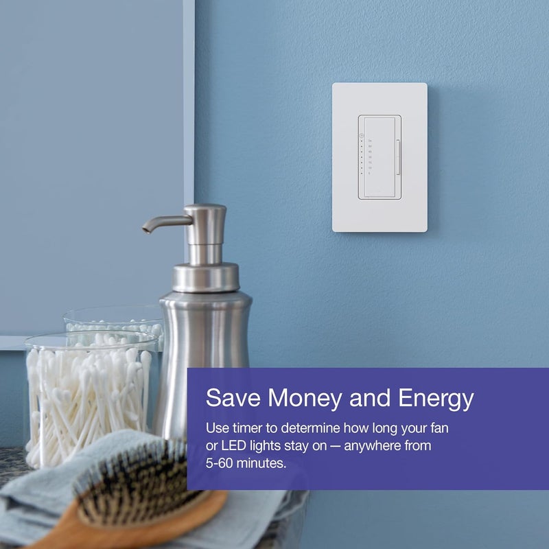 Lutron Maestro Countdown Timer Switch for Halogen and Incandescent Bulbs, 5-Amp Light/3-Amp Fan, Single-Pole or Multi-Location, MA-T51MN-WH, White - Image 2