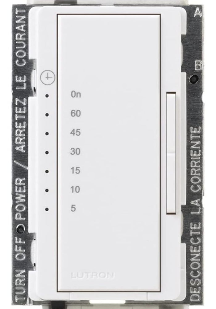 Lutron Maestro Countdown Timer Switch for Halogen and Incandescent Bulbs, 5-Amp Light/3-Amp Fan, Single-Pole or Multi-Location, MA-T51MN-WH, White - Image 1