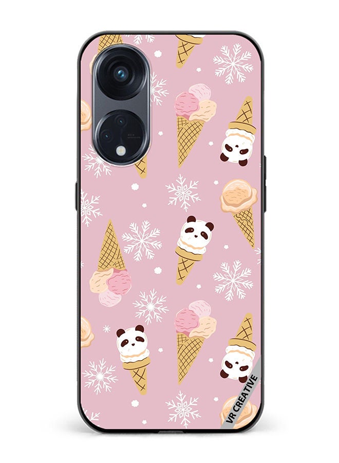 Protective Case Cover For Oppo Reno8 T 5G Ice Cream In Waffle Cups And In The Shape Of A Panda Design Multicolour