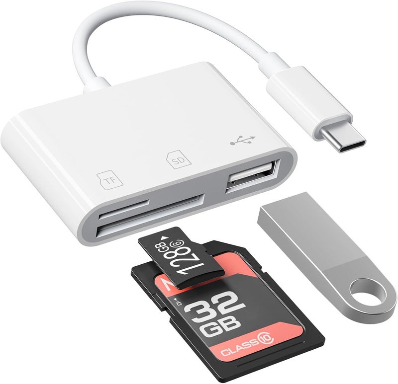 SUNTRSI USB C to USB Camera Adapter, SD Card Reader for iPhone 15/16 Series with Dual Card Slots & USB Port, Plug and Play - Image 1