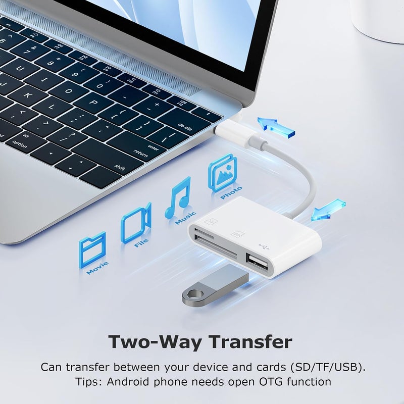 SUNTRSI USB C to USB Camera Adapter, SD Card Reader for iPhone 15/16 Series with Dual Card Slots & USB Port, Plug and Play - Image 3