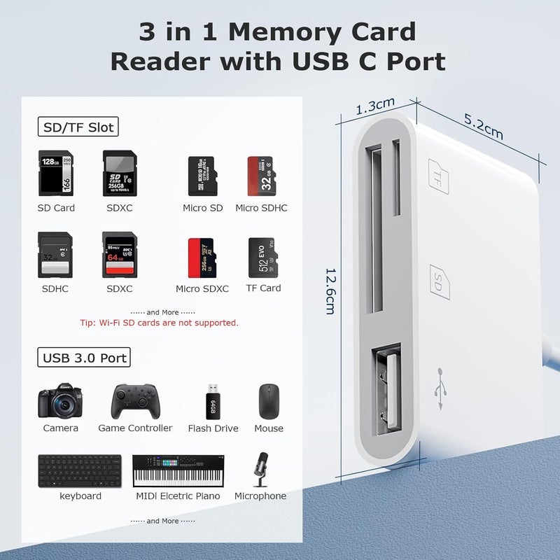SUNTRSI USB C to USB Camera Adapter, SD Card Reader for iPhone 15/16 Series with Dual Card Slots & USB Port, Plug and Play - Image 2