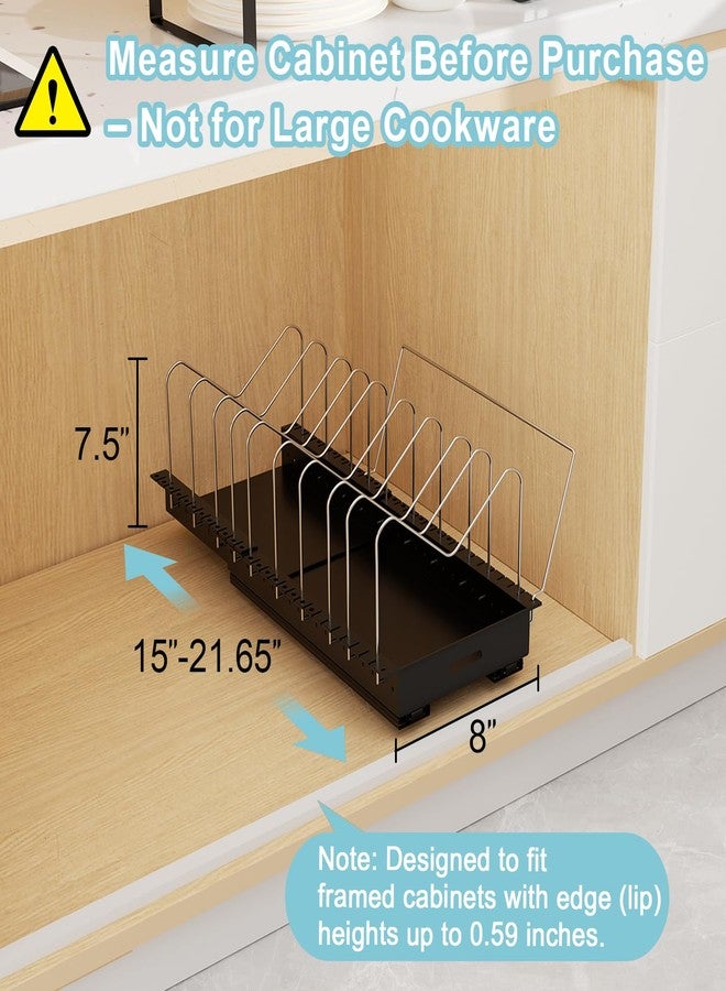 Golener Pots and Pans Organizer Under Cabinet - 22" Deep Expandable Pot Organizers inside Cabinet with 10 Adjustable Dividers &Handrail, No Drill Pot Lid Holder, Sliding Pot Lid Holder, 1 Pack - Image 5