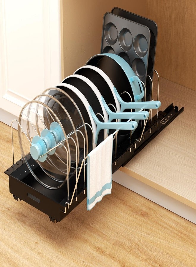 Golener Pots and Pans Organizer Under Cabinet - 22" Deep Expandable Pot Organizers inside Cabinet with 10 Adjustable Dividers &Handrail, No Drill Pot Lid Holder, Sliding Pot Lid Holder, 1 Pack - Image 1