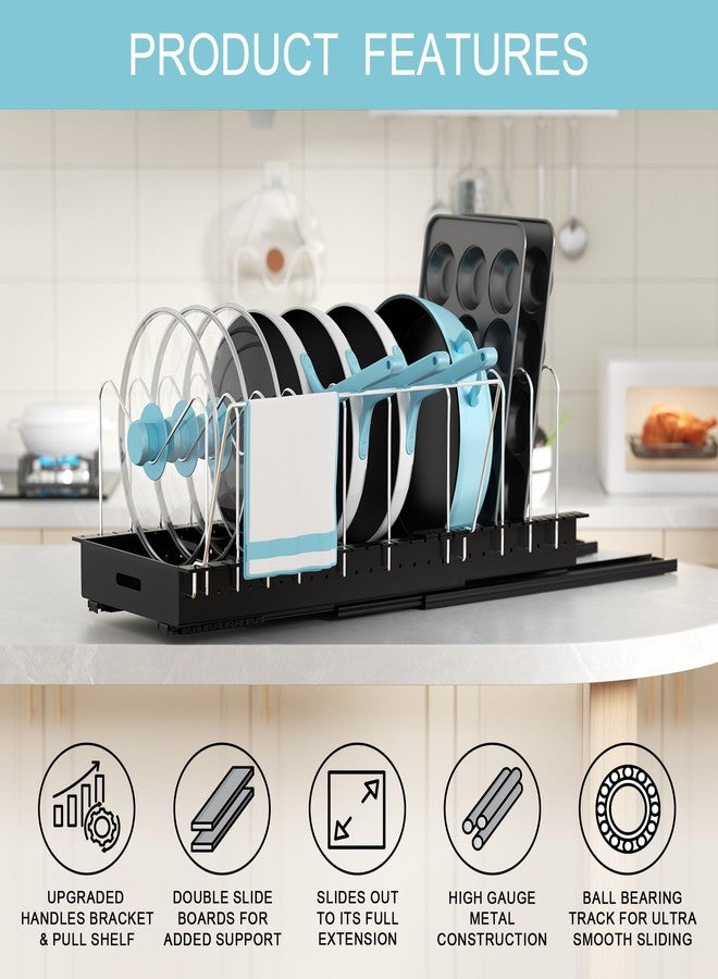 Golener Pots and Pans Organizer Under Cabinet - 22" Deep Expandable Pot Organizers inside Cabinet with 10 Adjustable Dividers &Handrail, No Drill Pot Lid Holder, Sliding Pot Lid Holder, 1 Pack - Image 4