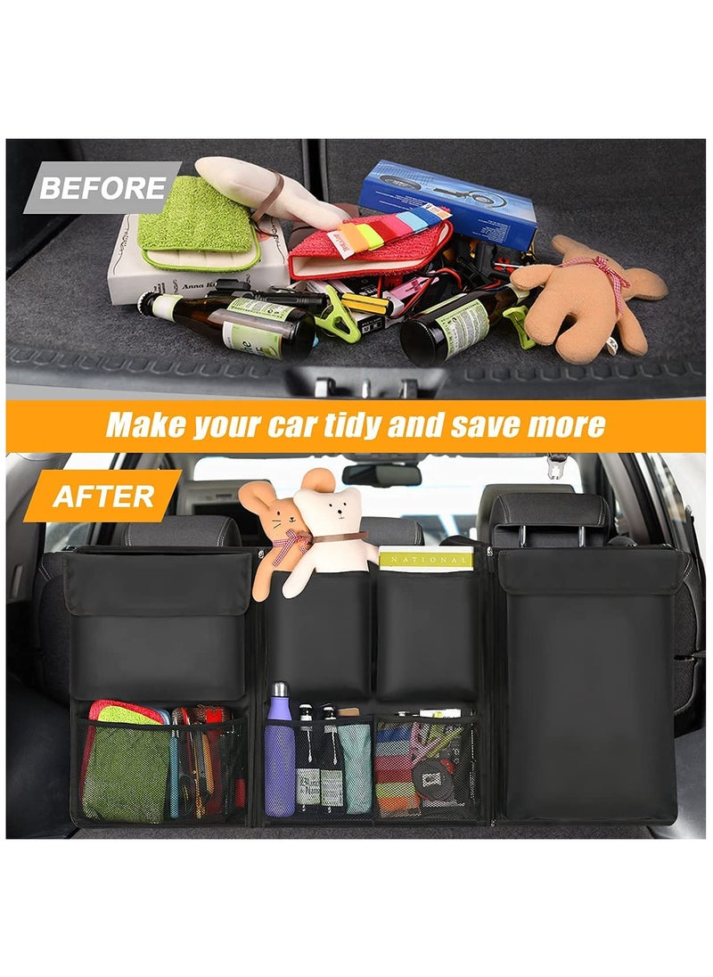 Excefore - Car Boot Organiser, Car Trunk Tidy Organiser Bag, Detachable MultiPocket Car Organiser Seat Back Protectors With Zipper, WaterProof Durable Foldable Children's Travel Storage Bag, 101 x 46 cm - Image 1