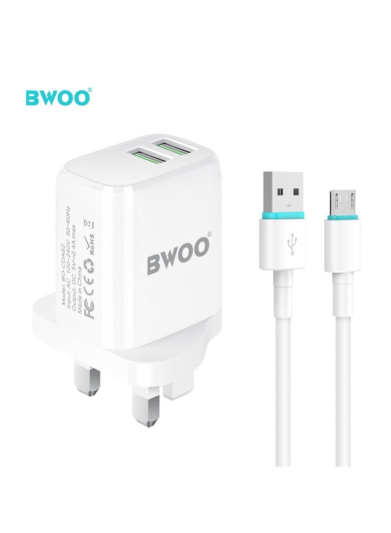 BWOO Dual Port Charging Kit With Usb-A To Micro Usb Data Cable - Image 1