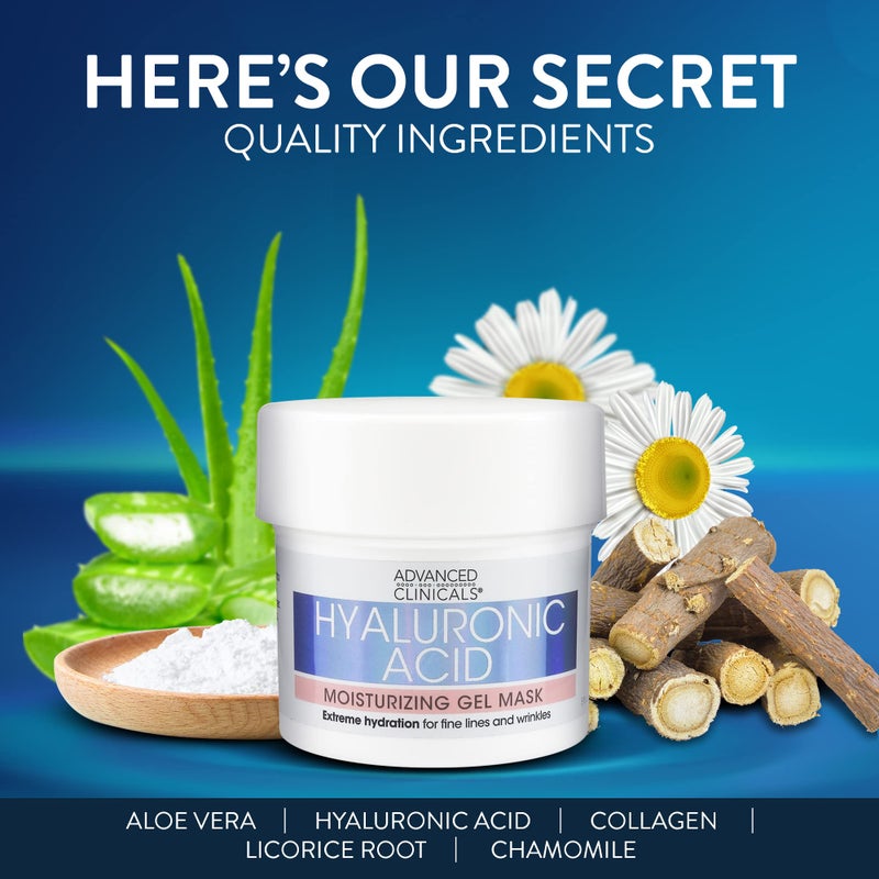 Advanced Clinicals Hyaluronic Acid Gel Facial Mask Skin Care Treatment, Brightening, Hydrating Anti Aging Face Mask & Moisturizer Helps Transform Dry Skin W/Collagen, Chamomile, & Aloe Vera, 5 Fl Oz - Image 3