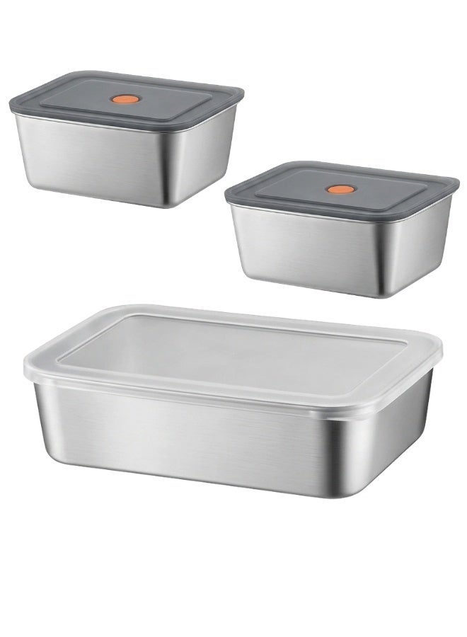 3-Piece Stainless Steel Food Storage Container Set with Airtight Lids – Multi-Size Leak-Proof Meal Prep Boxes (600ml, 600ml, 1700ml), Freezer & Fridge Safe, Stackable Easy-Clean Food Preservation Containers for Daily Use, Work & Travel - Image 1