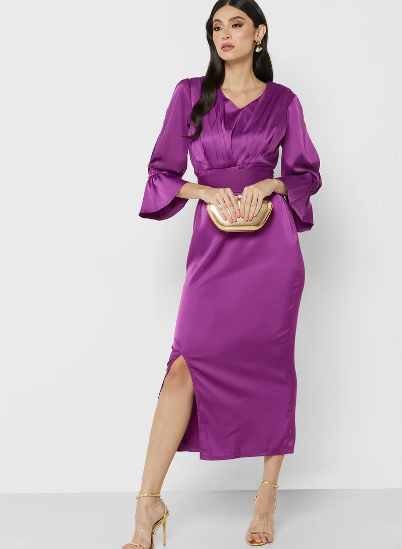 Khizana Pleat Detail Satin Dress