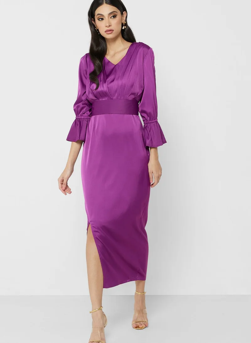 Khizana Pleat Detail Satin Dress