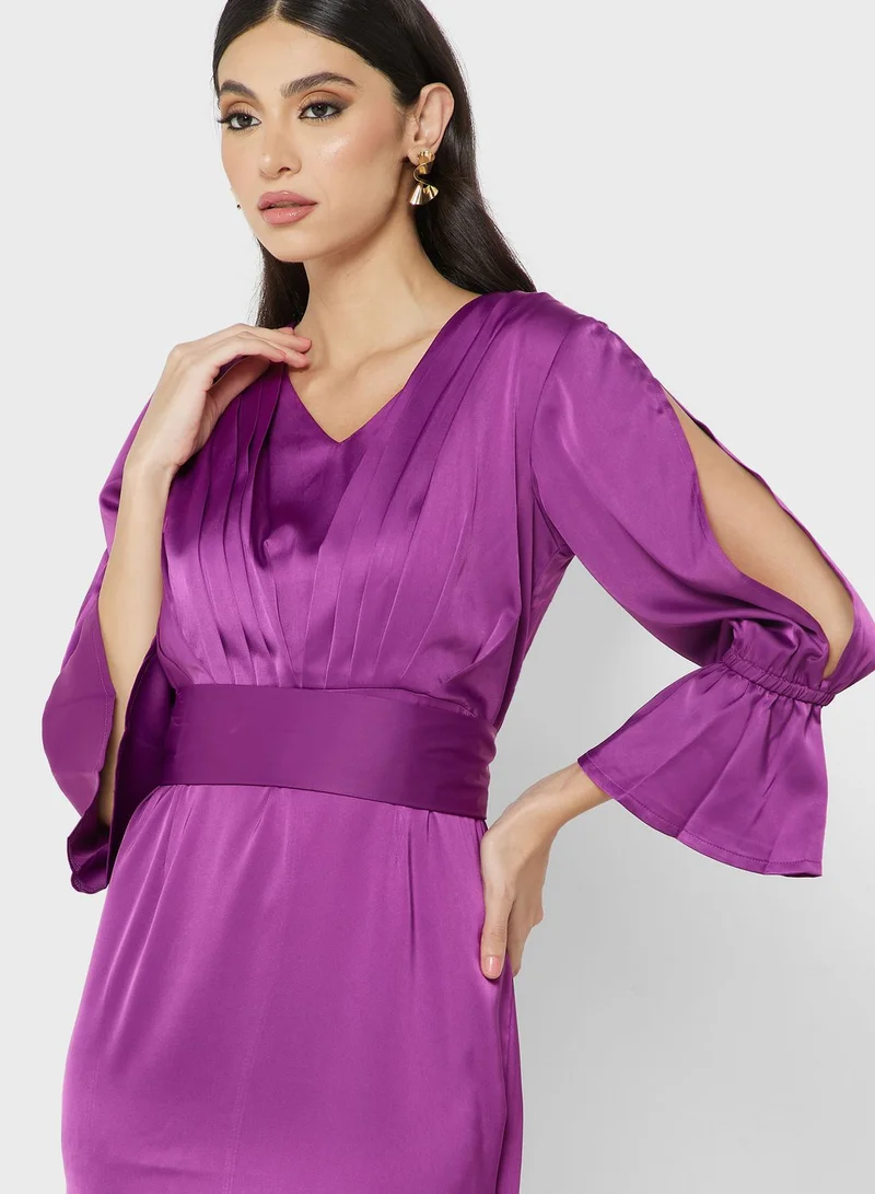 Khizana Pleat Detail Satin Dress
