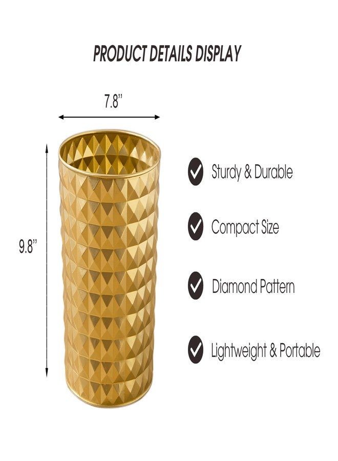 Venalys Small Round Metal Trash Can Wastebasket, Decorative Diamond Pattern Garbage Can Waste Paper Bin, Modern Farmhouse Round Trash Bin for Bathroom, Bedroom, Kitchen and Office (Gold) - Image 5
