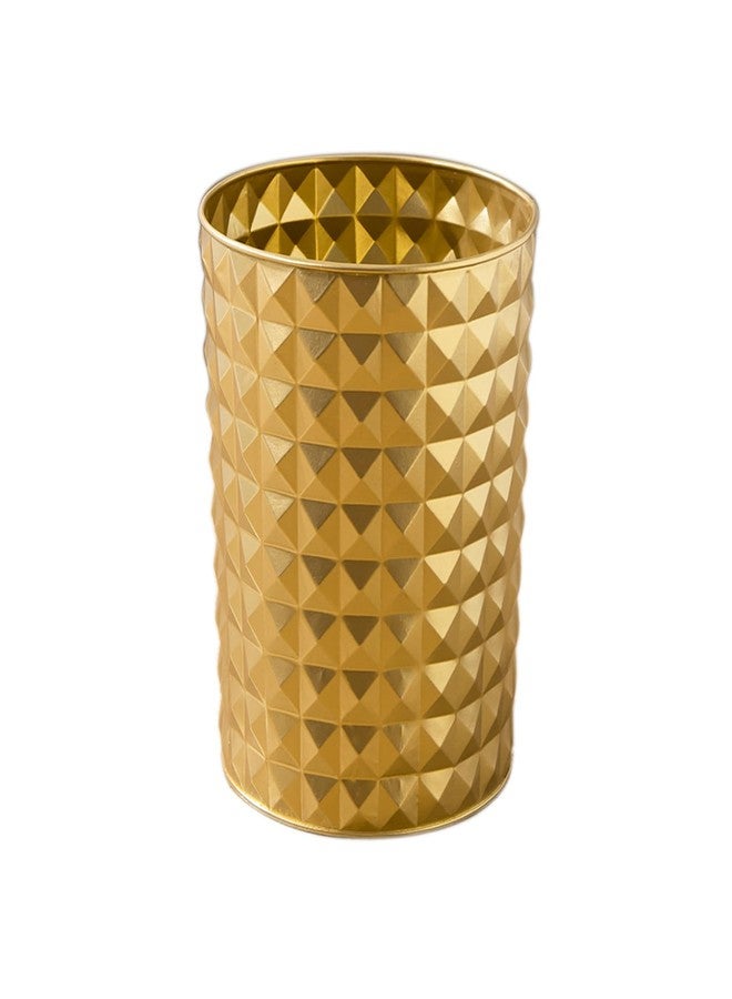 Venalys Small Round Metal Trash Can Wastebasket, Decorative Diamond Pattern Garbage Can Waste Paper Bin, Modern Farmhouse Round Trash Bin for Bathroom, Bedroom, Kitchen and Office (Gold) - Image 1