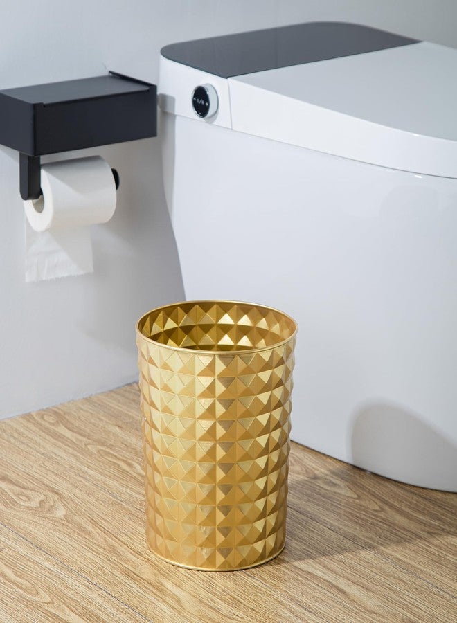 Venalys Small Round Metal Trash Can Wastebasket, Decorative Diamond Pattern Garbage Can Waste Paper Bin, Modern Farmhouse Round Trash Bin for Bathroom, Bedroom, Kitchen and Office (Gold) - Image 4