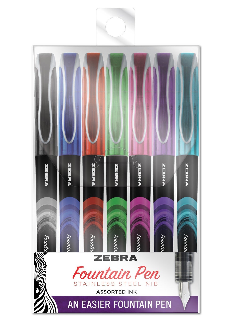ZEBRA Zebra Pen Fountain, Fine 0.6 Mm, Assorted Ink Colors, Assorted, 7/pack  - Image 1