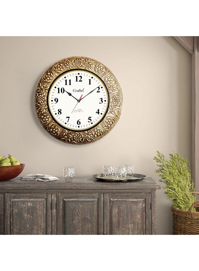 CRAFTEL Handcrafted Brass And Wood Decorative Silent Vintage Antique Vintage Wall Analog Clock Watch For Home Decor Living Room Bedroom And Office (18-Inch, Gold) - Image 5