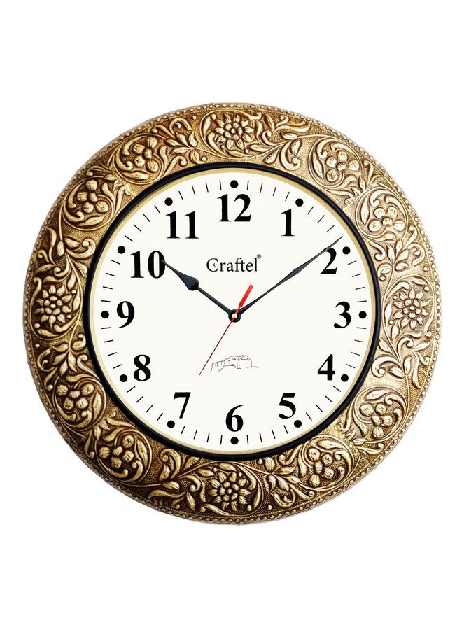 CRAFTEL Handcrafted Brass And Wood Decorative Silent Vintage Antique Vintage Wall Analog Clock Watch For Home Decor Living Room Bedroom And Office (18-Inch, Gold) - Image 2