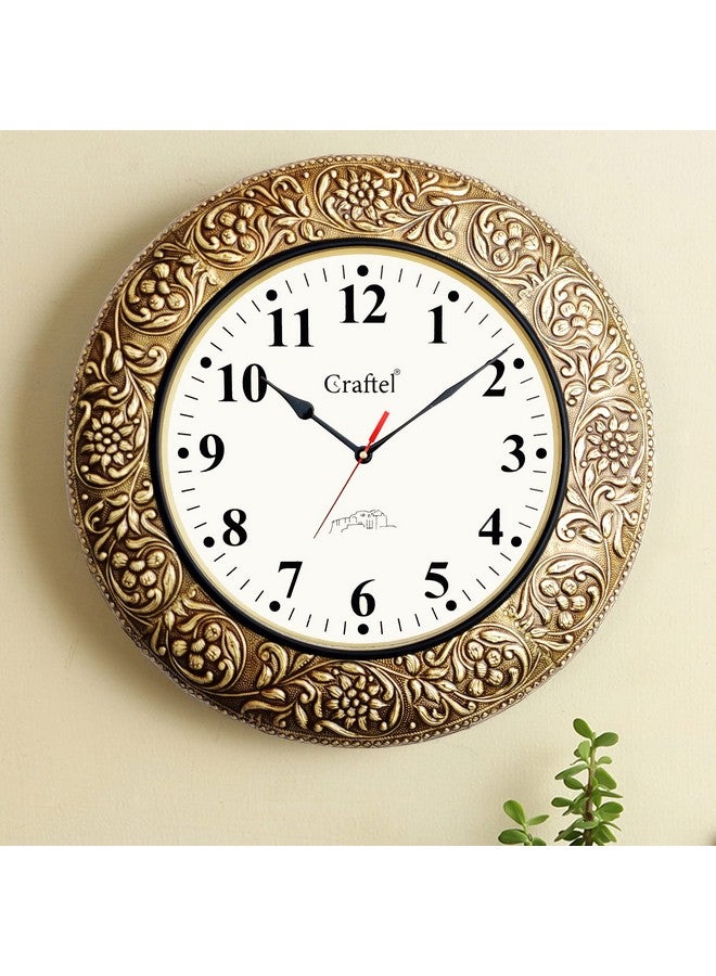 CRAFTEL Handcrafted Brass And Wood Decorative Silent Vintage Antique Vintage Wall Analog Clock Watch For Home Decor Living Room Bedroom And Office (18-Inch, Gold) - Image 1