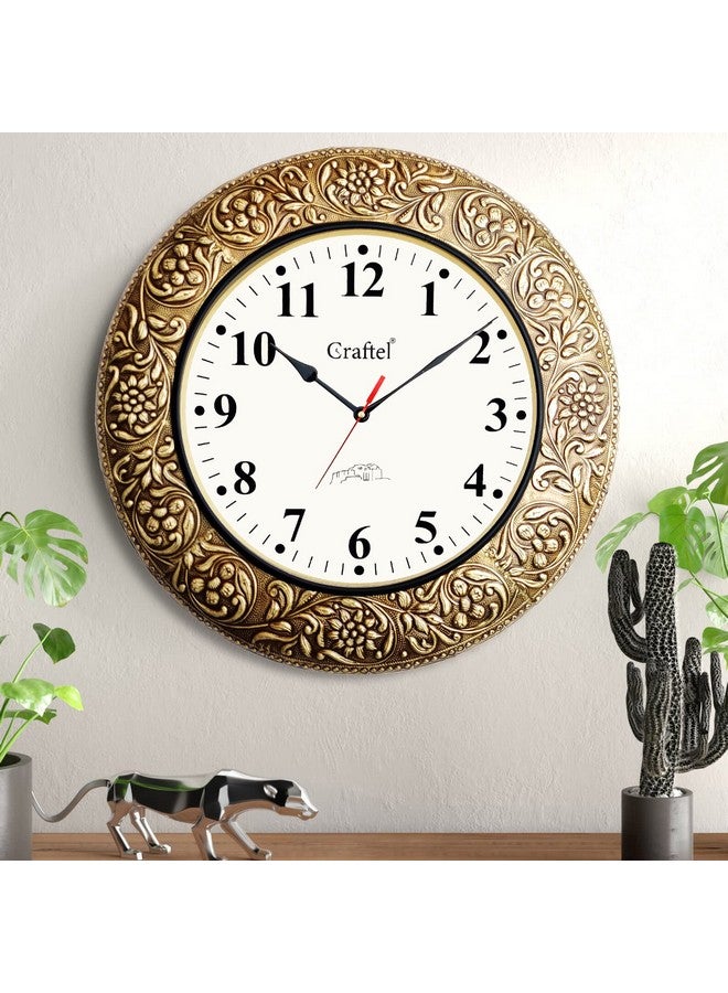 CRAFTEL Handcrafted Brass And Wood Decorative Silent Vintage Antique Vintage Wall Analog Clock Watch For Home Decor Living Room Bedroom And Office (18-Inch, Gold) - Image 4