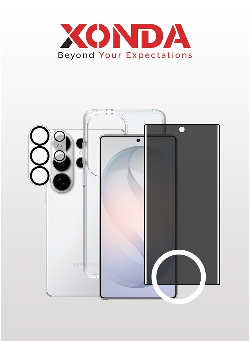 Xonda SAMSUNG S26 ULTRA 3-in-1 protection package - clear case, shatter-resistant privacy screen protection, high-definition camera lens protection. - Image 1