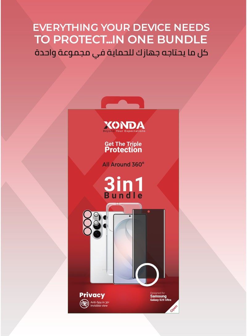 Xonda SAMSUNG S26 ULTRA 3-in-1 protection package - clear case, shatter-resistant privacy screen protection, high-definition camera lens protection. - Image 4