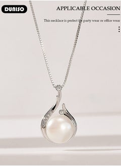 DUNISO Pearl Necklace 925 Sterling Silver Choker Necklace Silver Choker Chain Pearl Pendant Necklace Simple Necklace Chain Jewelry for Women Teen Girls  - Image 3