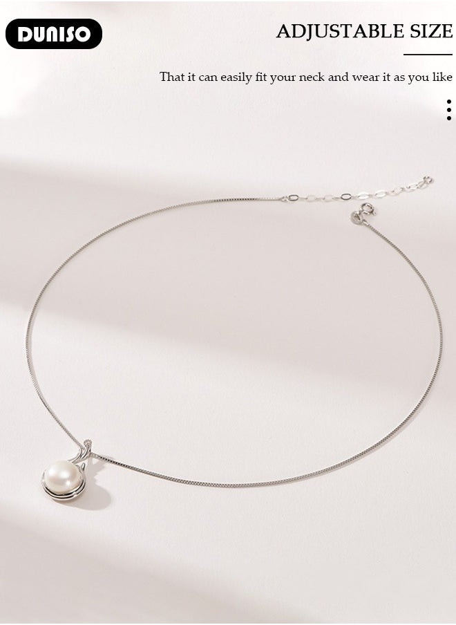 DUNISO - Pearl Necklace 925 Sterling Silver Choker Necklace Silver Choker Chain Pearl Pendant Necklace Simple Necklace Chain Jewelry for Women Teen Girls - Image 1