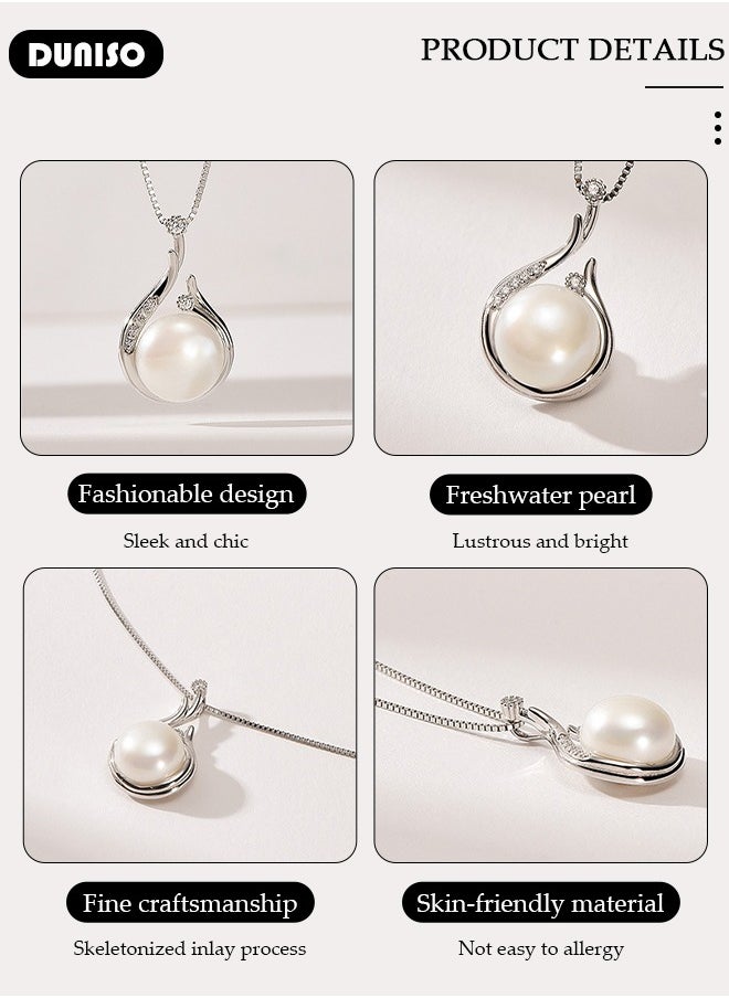 DUNISO - Pearl Necklace 925 Sterling Silver Choker Necklace Silver Choker Chain Pearl Pendant Necklace Simple Necklace Chain Jewelry for Women Teen Girls - Image 1