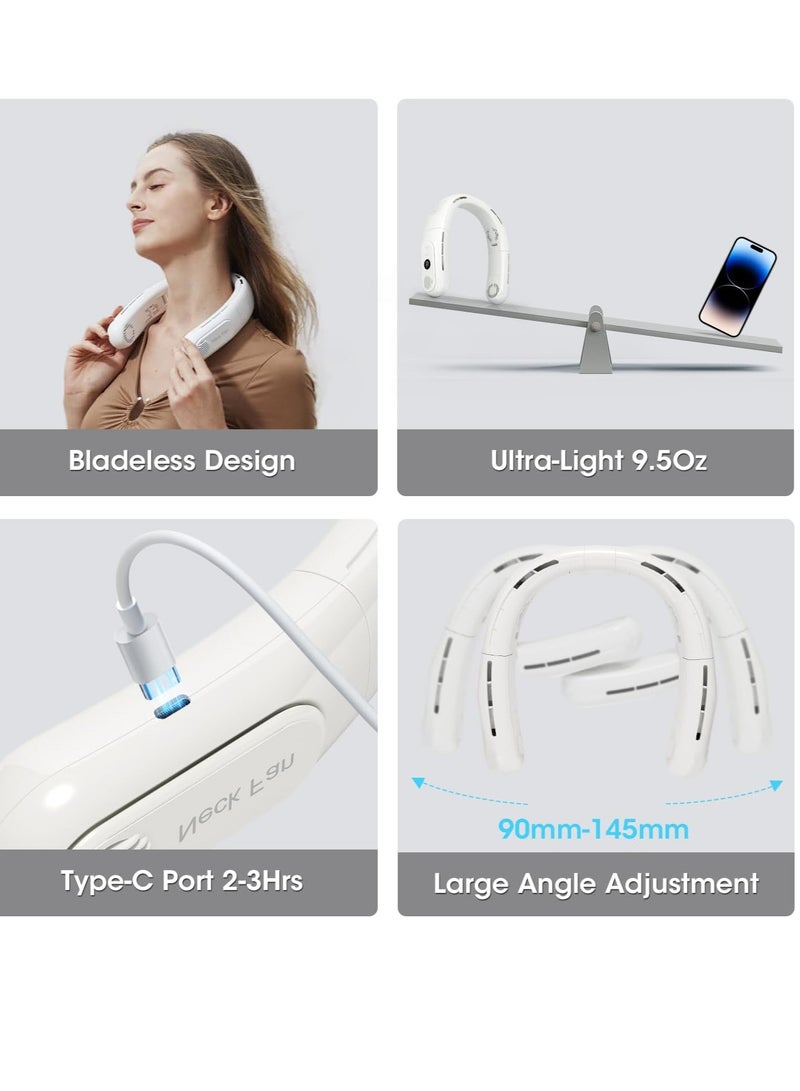 general Rechargeable 4 Turbo 6000mAh Portable Neck Fan - 360 Cooling Airflow, 3 Speeds, LED Battery Display, Foldable, Bladeless - Personal Fan for Work, Travel, Outdoor Activities - White - Image 5