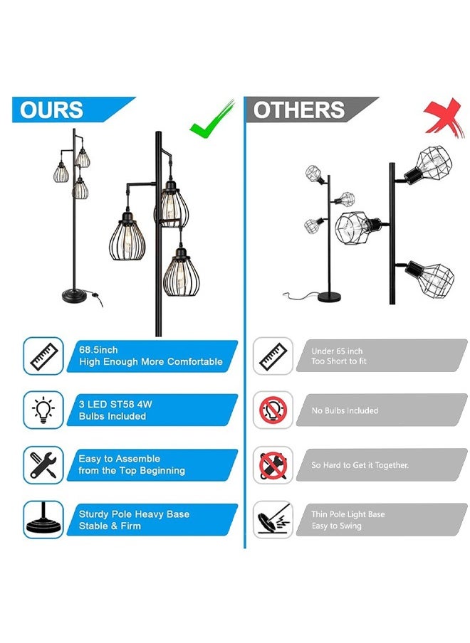 Momozone مصباح أرضي على شكل شجرة، مصباح قائم على الأرض، أريكة غرفة المعيشة، البلاد الأمريكي، قفص حديدي صناعي عتيق، قراءة حديثة، ديكور غرفة النوم، أسود 50 × 30 × 38 سم  - Image 3