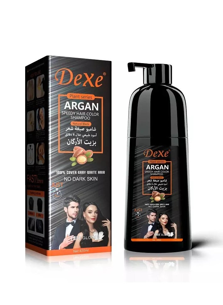 Dexe Dexe Argan Speedy Hair Color Shampoo - Natural Black, 100% Gray Coverage, 420ml 