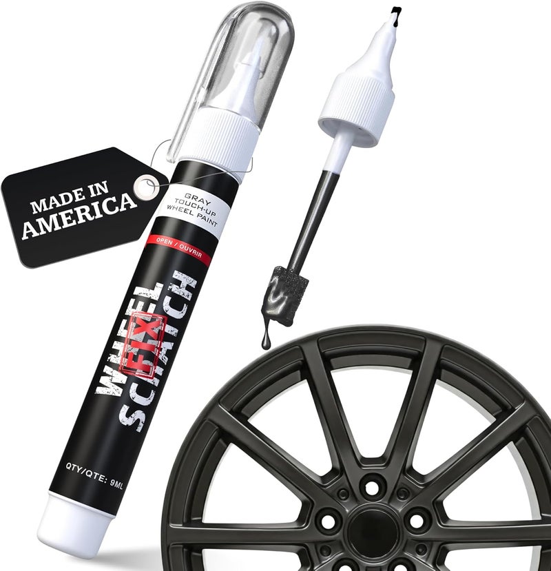 Wheel Scratch Fix ® Dark Grey Magic Car Scratch Remover Pen - Alloy Wheel Touch Up Paint Pen for Cars, Curb Rash Removal with Fast-Drying & Long-Lasting OEM Finish, Vehicles Rim Repair Paint for Chip (Satin Dark Gray (Pen Only)) - Image 1