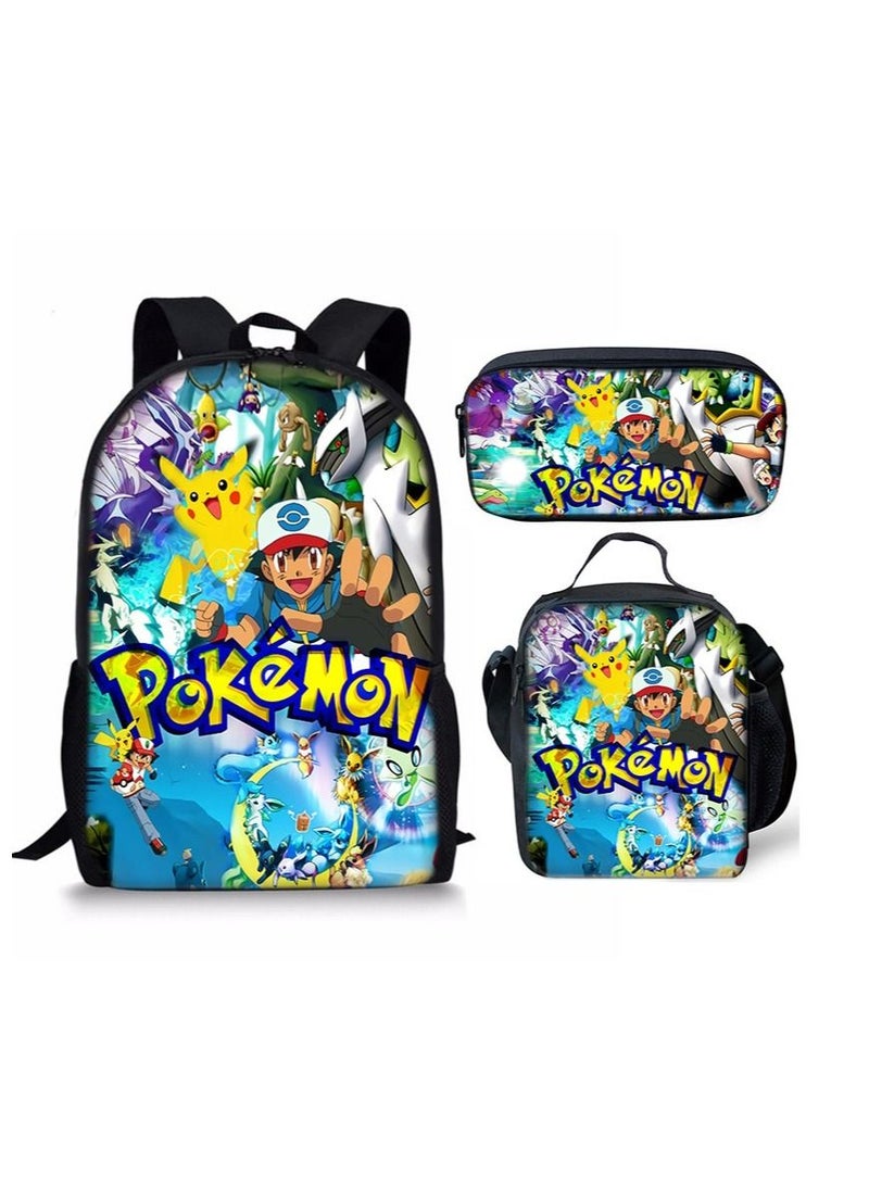 Y&D 3-Piece Pokemon 3D Print Insulated Lunch Backpack Set Multicolour - Image 1
