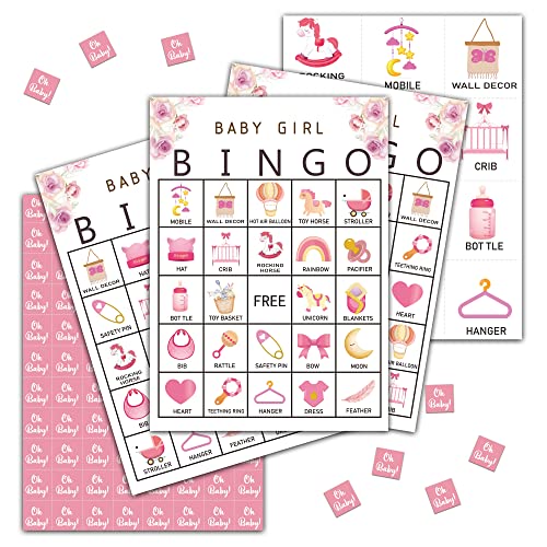 Tedea Baby Shower Bingo Games Cards, Floral Babyshwoer Bingo Game, Gender Reveal Party Games, Baby Shower Decorations Favors, 24 Adults Players Game Cards (A04) - Image 1